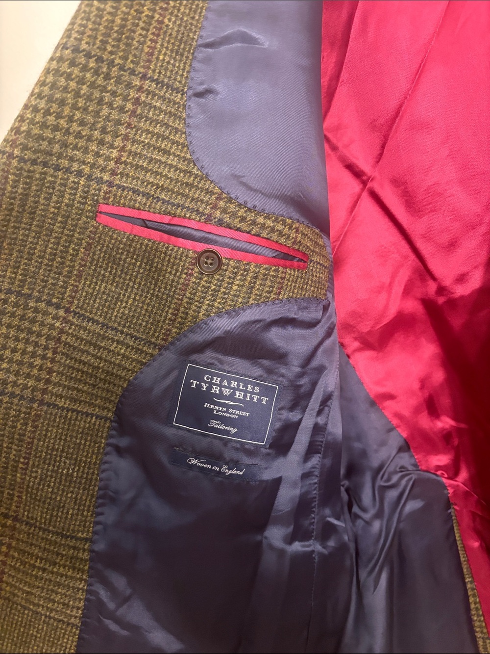 Charles Tyrwhitt Brown Glen Plaid Sport Coat with Pink Lining - Picture 5 of 13